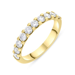 18ct Yellow Gold 0.78ct Diamond Square Claw Half Eternity Ring