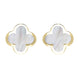 18ct Yellow Gold WHITE MOP Bloom Four Leaf Clover Stud Earrings, E2465 