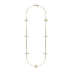 18ct Yellow Gold WHITE MOP Bloom Long Marquise Flower Necklace