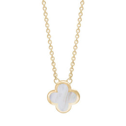 18ct Yellow Gold White Mother of Pearl Bloom Small Four Leaf Clover Polished Edge Pendant