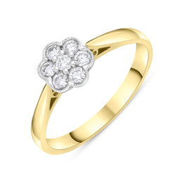 18ct Yellow Gold 0.23ct Diamond Millgrain Flower Cluster Ring