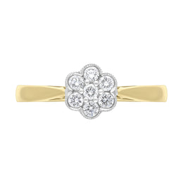 18ct Yellow Gold 0.23ct Diamond Millgrain Flower Cluster Ring