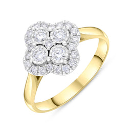 18ct Yellow Gold 0.46ct Diamond Illusion Set Cluster Ring