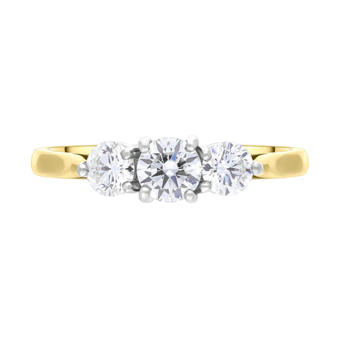 18ct Yellow Gold 1.00ct Diamond Three Stone Ring