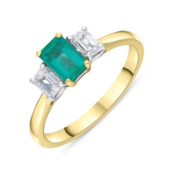 18ct Yellow Gold 0.59ct Emerald 0.47ct Diamond Emerald Cut Ring