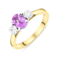 18ct Yellow Gold 0.93ct Pink Sapphire 0.33 Diamond Trilogy Ring
