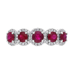 18ct Yellow Gold 0.88ct Ruby 0.15ct Diamond Cluster Ring, FEU-3011