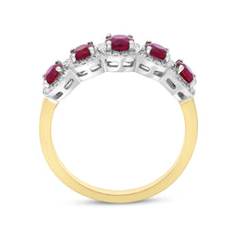 18ct Yellow Gold 0.88ct Ruby 0.15ct Diamond Cluster Ring, FEU-3011
