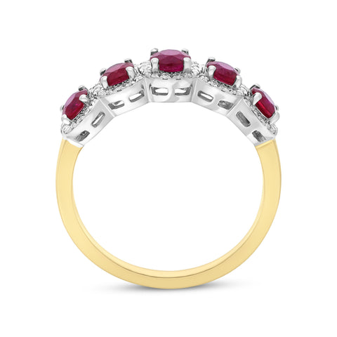 18ct Yellow Gold 0.88ct Ruby 0.15ct Diamond Cluster Ring, FEU-3011