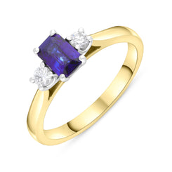 18ct Yellow Gold 0.61ct Sapphire 0.14ct Diamond 3 Stone Ring
