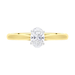 18ct Yellow and White Gold .50 Diamond Solitaire Oval Ring Size M GIA FVS1