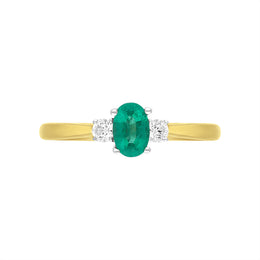 18ct Yellow Gold 0.46ct Emerald Diamond Oval Cut Three Stone Ring