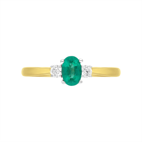 18ct Yellow Gold 0.46ct Emerald Diamond Oval Cut Three Stone Ring