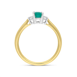 18ct Yellow Gold 0.46ct Emerald Diamond Oval Cut Three Stone Ring