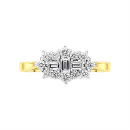 18ct Yellow Gold 0.60ct Diamond Baguette Cut Vintage Style Cluster Ring