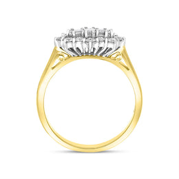 18ct Yellow Gold 0.60ct Diamond Baguette Cut Vintage Style Cluster Ring