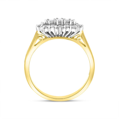 18ct Yellow Gold 0.60ct Diamond Baguette Cut Vintage Style Cluster Ring