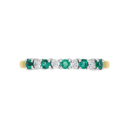18ct Yellow Gold Emerald Diamond Nine Stone Half Eternity Ring