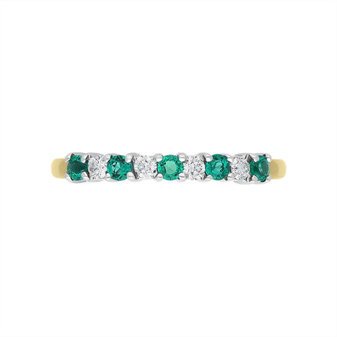 18ct Yellow Gold Emerald Diamond Nine Stone Half Eternity Ring