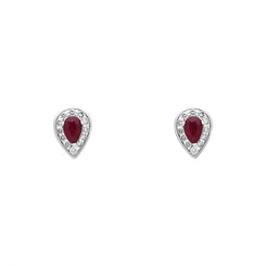 18ct Yellow Gold Ruby Diamond Pear Stud Earrings, FEU-2600.