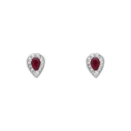 18ct Yellow Gold Ruby Diamond Pear Stud Earrings, FEU-2600.