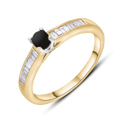 18ct Yellow White Gold Whitby Jet Diamond 0.20ct Round Claw Set Ring