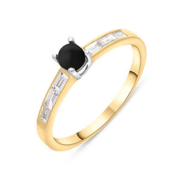 18ct Yellow White Gold Whitby Jet Diamond 0.31ct Round Claw Set Ring, R1273.