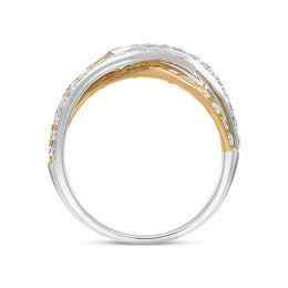 18ct Rose and White Gold Diamond Four Row Crossover Band Ring