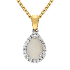 18ct White and Yellow Gold Opal Diamond Pear Drop Cluster Necklace, FEU-2459