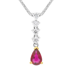 18ct White and Yellow Gold Ruby Diamond Drop Necklace FEU-400