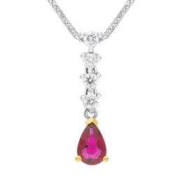 18ct White and Yellow Gold Ruby Diamond Drop Necklace FEU-400