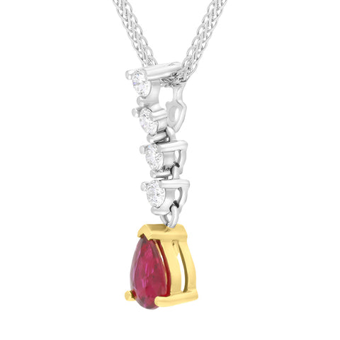 18ct White and Yellow Gold Ruby Diamond Drop Necklace