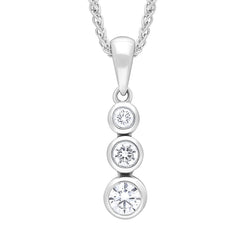18ct White Gold 0.21ct Diamond Graduated Trilogy Pendant Necklace FEU-2760