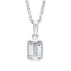 18ct White Gold 0.22ct Diamond Baguette Round Brilliant Cut Cluster Necklace, P3703.