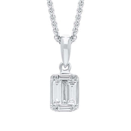 18ct White Gold 0.22ct Diamond Baguette Round Brilliant Cut Cluster Necklace, P3703.