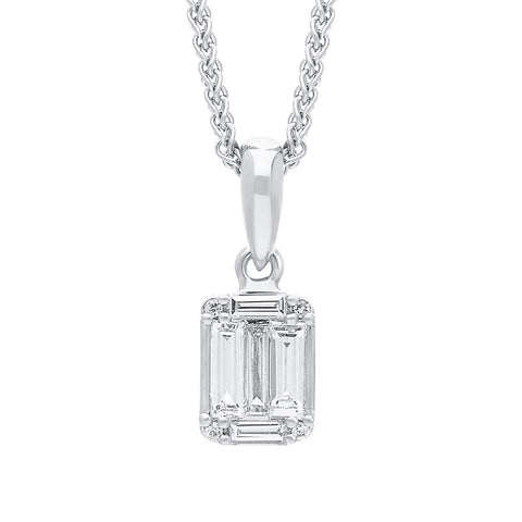18ct White Gold 0.22ct Diamond Baguette Round Brilliant Cut Cluster Necklace, P3703.