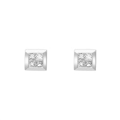 18ct White Gold 0.24ct Diamond Princess Cut Cluster Stud Earrings, FEU-2687.