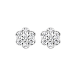 18ct White Gold 0.25ct Diamond Cluster Flower Stud Earrings FEU-2780