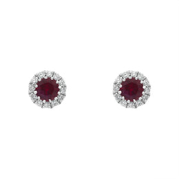 18ct White Gold 0.28ct Ruby Diamond Cluster Earrings, 03-13-385.
