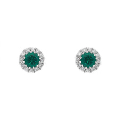 18ct White Gold 0.31ct Emerald Diamond Cluster Earrings, 03-12-212.