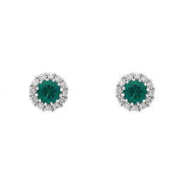 18ct White Gold 0.31ct Emerald Diamond Cluster Earrings, 03-12-212.