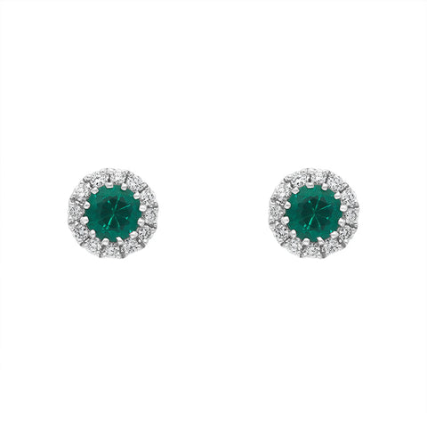 18ct White Gold 0.31ct Emerald Diamond Cluster Earrings, 03-12-212.