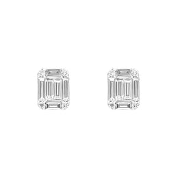 18ct White Gold 0.34ct Diamond Baguette Cut Cluster Stud Earrings, FEU-2686.