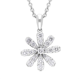 18ct White Gold 0.38ct Diamond Daisy Cluster Pendant Necklace FEU-2751