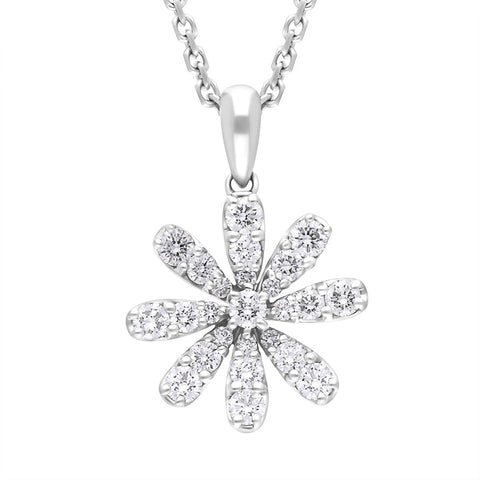 18ct White Gold 0.38ct Diamond Daisy Cluster Pendant Necklace FEU-2751