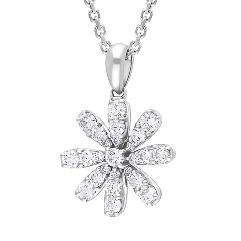 18ct White Gold 0.38ct Diamond Daisy Cluster Pendant Necklace
