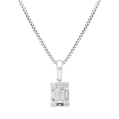 18ct White Gold 0.39ct Diamond Baguette Round Brilliant Cut Cluster Pendant, FEU-2682.