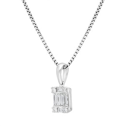 18ct White Gold 0.39ct Diamond Baguette Round Brilliant Cut Cluster Pendant