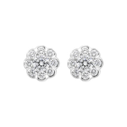 18ct White Gold 0.39ct Diamond Cluster Scallop Edge Stud Earrings FEU-2782