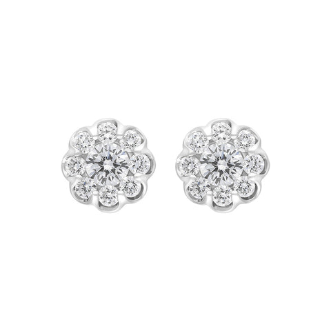 18ct White Gold 0.39ct Diamond Cluster Scallop Edge Stud Earrings FEU-2782